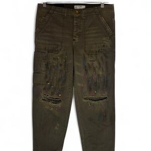 Free People Olive Cargo Style Distressed Pants